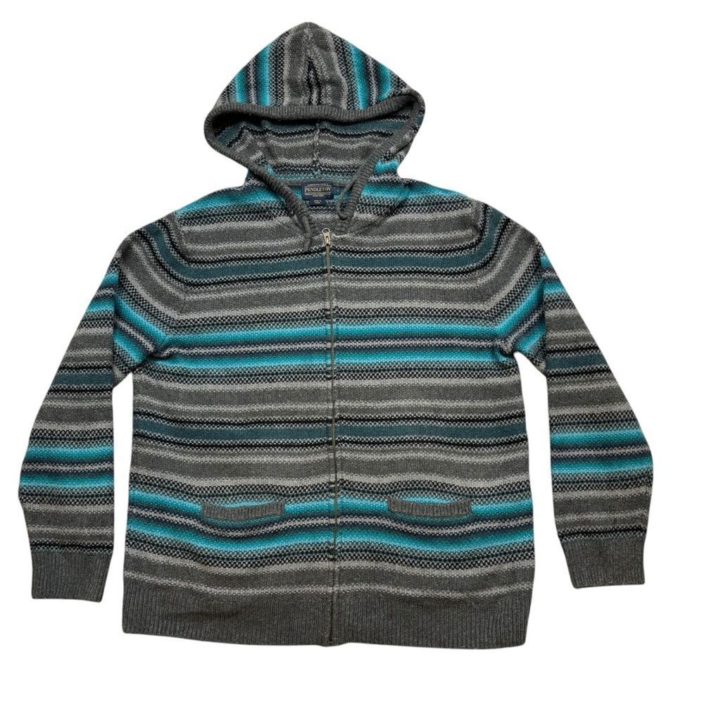 Men’s Rare Pendleton Driftwood Chamois Wool Zip-up Hoodie Sweater Large Grey